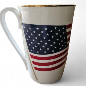 Lenox God Bless America United We Stand American Flag Mug Gold Trim USA Made